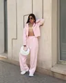 Completo sportivo rosa due pezzi con felpa con cappuccio corta e pantaloni joggers - Taglia S / Top E Pantaloni / Rosa