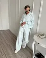 Light blue two-piece women's tracksuit with zip-up hoodie and wide-leg pants for casual style - S / Top And Bottom / Light Blue