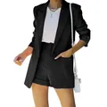 Women's chic black blazer and shorts co-ord set for casual or office wear - Black