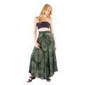 Bohemian green mandala print maxi skirt with an adjustable tie-waist for summer - Green
