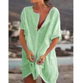 Loose mint green button-up beach cover-up shirt for stylish summer outdoor leisure wear - S / Tops / Green