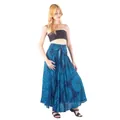 Elegant blue bohemian printed maxi skirt with adjustable tie-waist for summer beach wear - S / Bottoms / Mandala Green