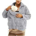 Vista dettagliata della giacca porta bebè in pile sherpa grigio con tasca a marsupio utile - Taglia S / Top / Grigio