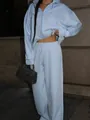 Fashionable two-piece light blue sports set with zip-up hoodie and matching sweatpants - S / Top And Bottom / Sky Blue