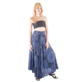 Women's summer bohemian blue and black mandala print tie-waist maxi beach skirt - S / Bottoms / Mandala Blue