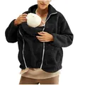 Vista dettagliata della giacca a canguro in pile Sherpa nero con tasca marsupio integrata - Taglia S / Top / Nero