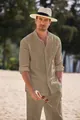 Completo da spiaggia casual da uomo color kaki con camicia e pantaloni lunghi - 3XL / Top E Pantaloni / Kaki