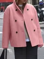 Women's pink double-breasted woolen coat with casual British style for autumn and winter - S / Tops / Pink
