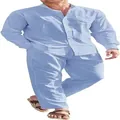 Completo da spiaggia casual azzurro da uomo con camicia a maniche lunghe e pantaloni - 3XL / Top E Pantaloni / Blu