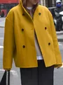 Elegant women's mustard yellow double-breasted woolen coat in British casual style - S / Tops / Yellow