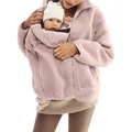 Detail van de gezellige roze fleece kangoeroe-jas voor moeder en baby in de winter - S / Tops / Kangoeroezak Roze