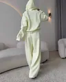 Women's minimalist pale yellow two-piece cotton tracksuit with hoodie and wide-leg pants - S / Top And Bottom / Yellow