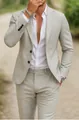 Men's light gray slim fit two-piece suit set with high-quality textured fabric finish - 4XL / Top And Bottom / Off White