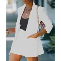 Elegant white two-piece blazer and shorts suit set for stylish women's summer fashion - S / Top And Bottom / White
