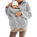 Grijze sherpa fleece kangoeroe draagjas voor moeder en baby met grote voorzak detail - S / Tops / Kangoeroezak Lichtgrijs
