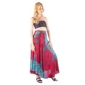 Boho mandala print maxi skirt with tie-waist in red and turquoise for summer beach - Honeycomb Red