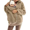 Warme kaki sherpa fleece kangoeroe hoodie voor babydragen, stijlvolle winterjas voor moeders - S / Tops / Kangoeroezak Khaki