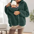 Oversized donkergroene Sherpa fleece kangoeroe jas voor het dragen van baby's - S / Tops / Donkergroen