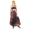 Bohemian style floral print maxi skirt with waist tie and large swing hem in black - Black Flower