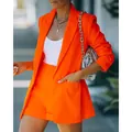 Stylish vibrant orange two-piece blazer and shorts suit set for women - S / Top And Bottom / Orange