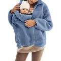 Detailweergave van de blauwe kangoeroe fleecejas met geïntegreerde babydraagzak zak voor - S / Tops / Kangoeroezak Haze Blauw