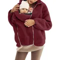 Comfortabele bordeauxrode sherpa kangoeroe-hoodie voor moeder en baby van zacht fleece - S / Tops / Kangoeroezak Wijnrood
