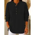 Maglia casual nera a coste in velluto a coste a maniche lunghe con bottoni donna - Taglia S / Top / Nero