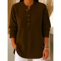 Top a maniche lunghe in velluto a coste verde oliva scuro con bottoni decorativi da donna - Taglia S / Top / Marrone scuro