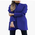 Eleganter königsblauer Wollmantel mit einem schicken Stehkragen für Damen im Winter - S / Oberteile / Königsblau
