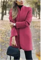 Fashionable pink wool coat with stand collar shown in an outdoor autumn park setting - S / Tops / Rose Red