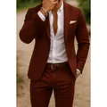 Men's rust brown digital print slim fit suit set with blazer and trousers for formal wear. - S / Top And Bottom / Burgundy