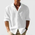 Detalle de camisa casual de hombre en punto gofrado blanco con botones de fila única - S / Tops / Blanco