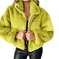 Vibrant yellow faux rabbit fur jacket with zipper closure and soft plush texture - S / Tops / Yellow