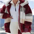 Macro view showing the soft texture of a women's plush color-block hooded jacket - S / Tops / Burgundy