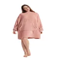 Full view of pink oversized sherpa fleece wearable blanket hoodie with kangaroo pocket - One Size / Tops / Pink