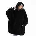 Sudadera de manta Sherpa negra extragrande premium con capucha cálida y bolsillo delantero - Talla única / Tops / Negro