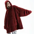 Sudadera manta de forro polar roja de gran tamaño con bolsillo y capucha - Talla única / Tops / Burdeos