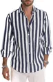 Detail van een casual herenoverhemd met blauw-witte verticale strepen en lange mouwen. - S / Tops / Marineblauw