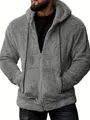 Detailed texture of men's grey plush fleece zip-up hoodie with hood and drawstring - 3XL / Tops / Light Gray