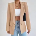 Chaqueta blazer caqui entallada para mujer, estilo profesional de primavera y otoño - S / Tops / Amarillo jengibre