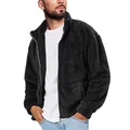 Dettaglio giacca in pile nero da uomo con collo alto e texture calda e soffice - Taglia M / Top / Grigio
