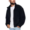 Dettaglio della giacca da uomo in pile sherpa nero con una consistenza morbida e pelosa - Taglia M / Top / Blu scuro