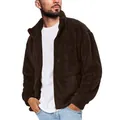 Vista frontale di una giacca in pile teddy marrone scuro da uomo con collo alto e zip - Taglia M / Top / Marrone
