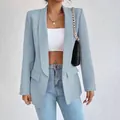 Chaqueta blazer azul claro elegante para mujer para oficina y casual - S / Tops / Azul