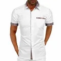 Camisa casual blanca de manga corta para hombre con elegante cuello y bolsillo de cuadros - 4XL / Tops / Blanco