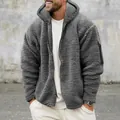 Detail van de textuur en pasvorm van de grijze heren fleece hoodie met rits - S / Tops / Grijs