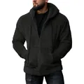 High-quality men's plush zip-up hoodie with drawstring hood in dark charcoal fleece - M / Tops / Dark Gray
