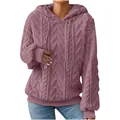 Gedetailleerd aanzicht van de dameshoodie met kabelgebreid jacquard in stoffig mauve - S / Tops / Donkerpaars