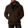 Men's plush brown hooded zip jacket in soft sherpa fleece for autumn and winter - M / Tops / Brown