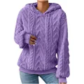 Paarse pluche hoodie met chevron jacquard textuur en dikke fleece stof - S / Tops / Paars